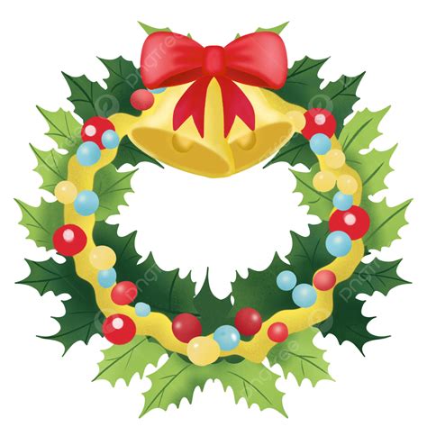 Christmas Wreath With Red Ribbon Bells Soft Color, Bells, Christmas, Wreath PNG Transparent ...
