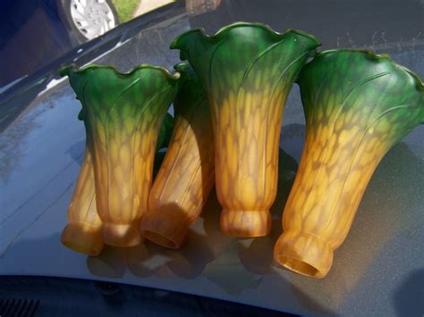 Green Amber Frosted Replacement Glass Tulip/Lily Lamp Trumpet Shade LOT ...