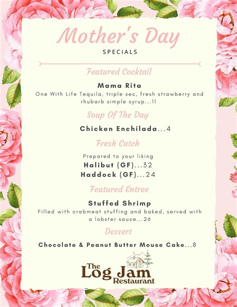 Log Jam Restaurant’s Mother Day Specials | White Management