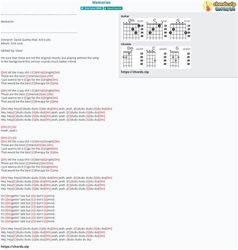 Chord: Memories - David Guetta - tab, song lyric, sheet, guitar ...
