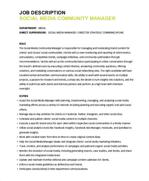 FREE 10+ Sample Social Media Manager Job Description Templates in PDF | MS Word