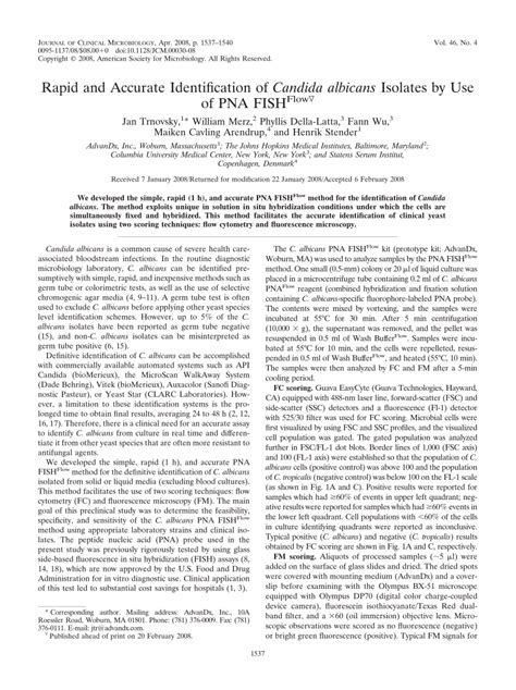 (PDF) Rapid and Accurate Identification of Candida albicans Isolates by ...