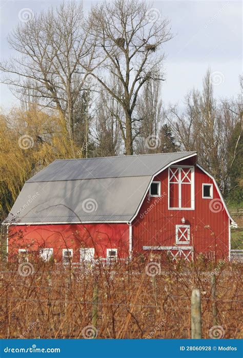 Red Barn Below Two Eagles Nests Stock Photo - Image of traditional, design: 28060928