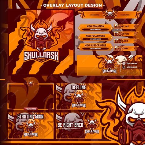 Premium Vector | Skull mask gaming layout design streamer twitch logo character