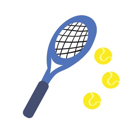 Tennis racket with ball in cartoon style. Vector flat illustration with ...