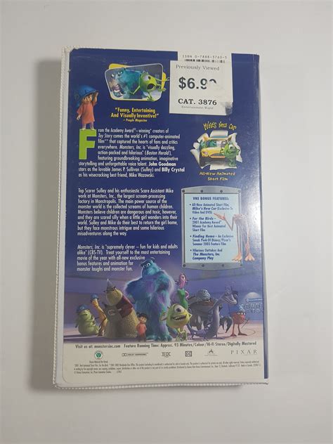 Disney Pixar Monsters Inc. VHS 2002 Concha de almeja Billy | Etsy