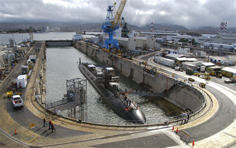 The Los Angeles-class attack submarine USS Buffalo (SSN 715) at Pearl Harbor Naval Shipyard ...