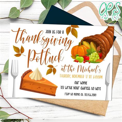 Thanksgiving Potluck Invitation Customizable Template DIY ...