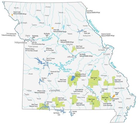 Missouri State Map - Places and Landmarks - GIS Geography