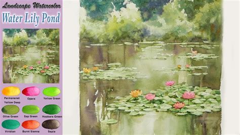 Water lily pond - Drawing Landscape watercolor (wet-in-wet, Arches) NAMIL ART - YouTube