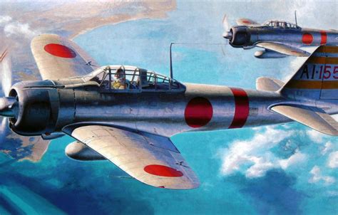 Wallpaper fighter, art, airplane, painting, Mitsubishi A6M Zero images for desktop, section ...