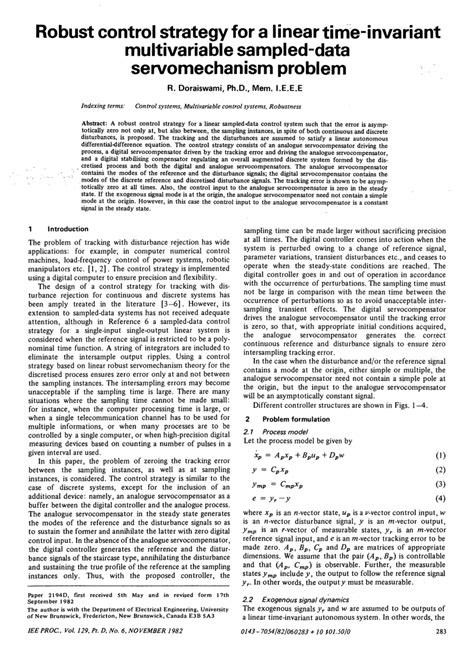 (PDF) Robust Servomechanism Controller Design for Digital Implementation