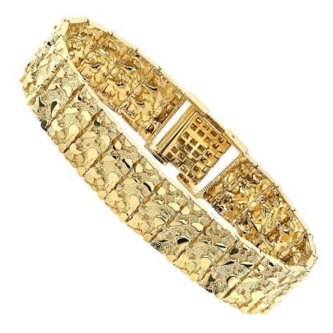 ItsHot.com: Solid 10K Yellow Gold Nugget Style Bracelet for Men 20mm ...