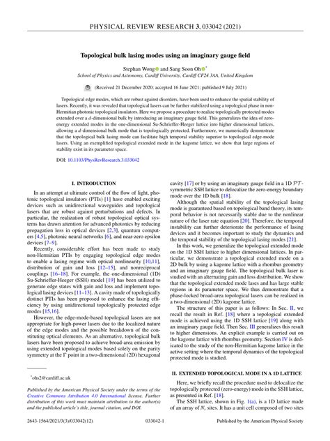 (PDF) Topological bulk lasing modes using an imaginary gauge field