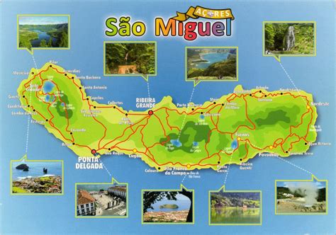 Postcard: The map of São Miguel Island (Azores) (Maps) Ori:AC-VER-016 | São miguel island ...