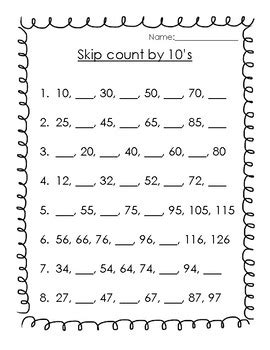 Fill in the blank counting by 10s starting at random numbers from 1-100