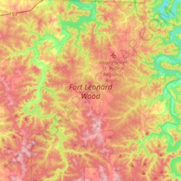 Fort Leonard Wood topographic map, elevation, relief