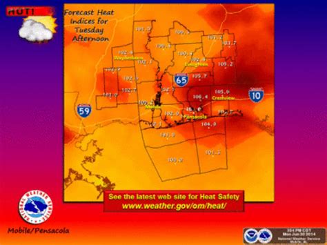 Monday night Mobile-area weather: Heat index values to top 100 for second straight day Tuesday ...