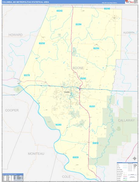 Columbia, MO Metro Area Wall Map Basic Style by MarketMAPS - MapSales