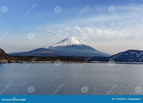 The Beautiful Fuji Mountain Form the Five Peaceful Lake in Winter Stock ...