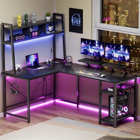 L Shaped Gaming Desk, 94.5" Office Desk with Power Outlet and Pegboard, Black Finish - Walmart.com