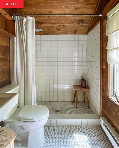 An All-White Bathroom Gets Added Cabin Vibes - Before and After Photos ...