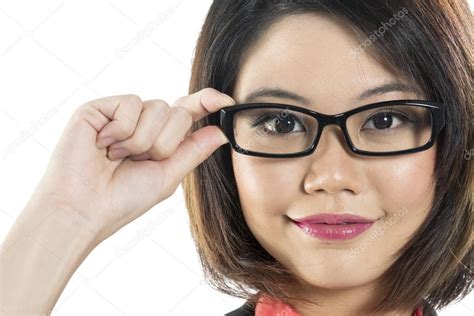 Close-up of young Chinese Woman wearing glasses — Stock Photo ...