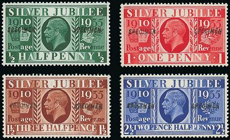 2 - Great Britain Specimen Stamps ½d., 1d., 1½d. and 2½d., each twic...