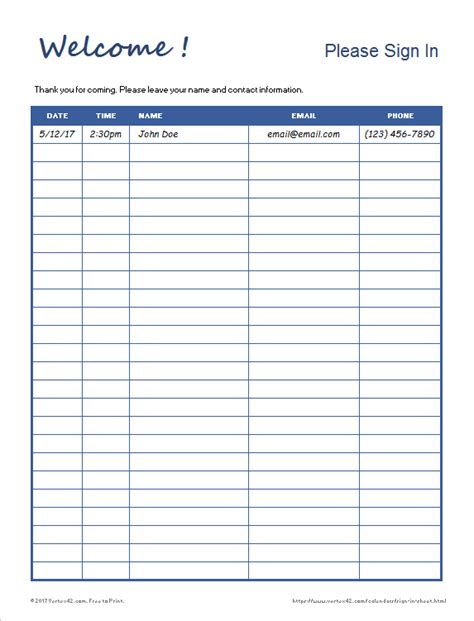 Printable Sign In Sheets | Sign in sheet template, Sign in sheet, Sign up sheets