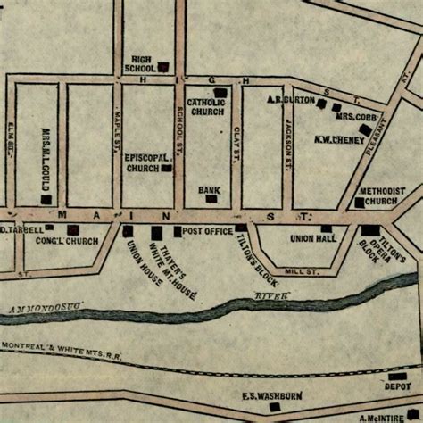 Littleton New Hampshire city plan c.1880's detailed charming scarce ...