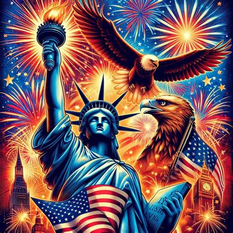 Premium Photo | A poster with a statue of liberty and an eagle