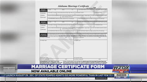 Printable Alabama Marriage Certificate Form