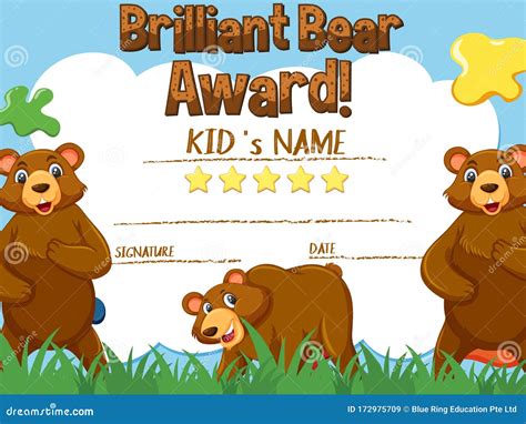 Certificate Template for Brillant Bear Award Stock Vector - Illustration of education, diploma ...