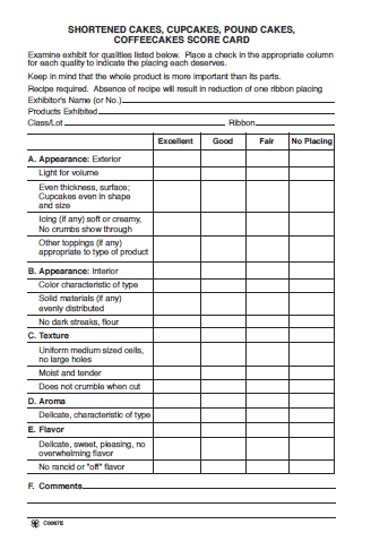 WSU Extension Publications|Shortened Cakes, Cupcakes, Pound Cakes, Coffeecakes Score Card