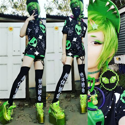 Space ♡ #space #alien #alienfashion #flatcap #greenhair #platforms #harajuku gothic #goth # ...