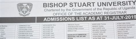 Bishop Stuart University Final admission list Academic Year 2019/2020 ...