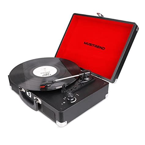 Musitrend Vinyl Record Player Classic Portable Suitcase 3 Speed ...