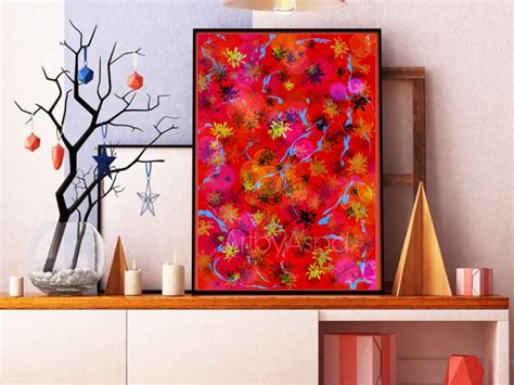 Red abstract art prints original abstract painting digital | Etsy