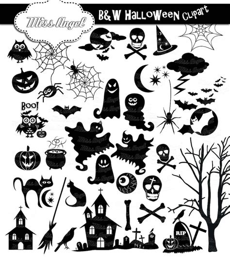 Halloween Silhouettes Clip Art. 34 Black Halloween Clipart. 6 Black ...