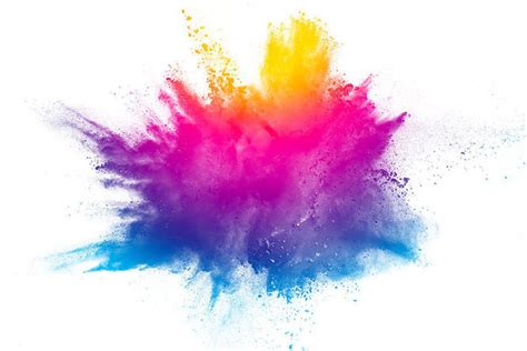 Multi color powder explosion isolated on white background. Colored dust ...