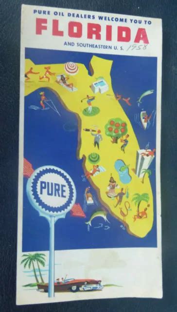 1960 FLORIDA ROAD map Pure oil gas Southeastern United States $9.99 ...