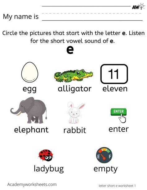 Learn the Letter E e - e worksheets - Academy Worksheets