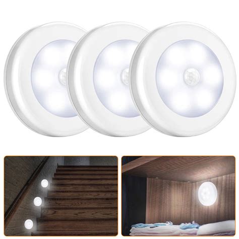 3pcs LED Closet Lights, 6 LED Wireless Motion Sensor Light, Battery-Powered Auto on/off Night ...