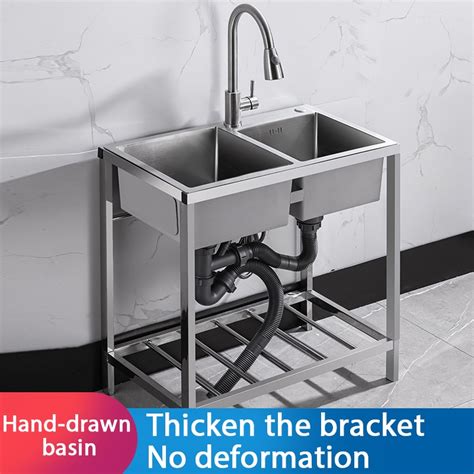 Kitchen Sink Stainless Steel Sink With Bracket Organizer Household Lababo Faucet set | Shopee ...