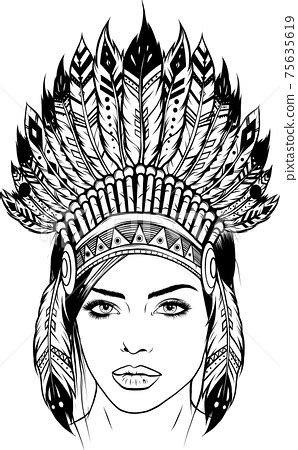 Indian Headdress Girl Drawing