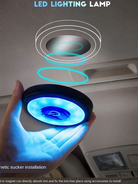 Car Led Dome Light Ceiling Roof Lights Universal Usb Rechargeable Wireless With Magnetic Suck ...