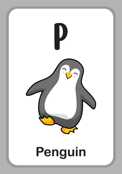 Animal Alphabet Education Flashcards - P for Penguin 4705604 Vector Art ...