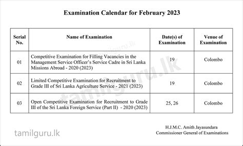 Exam Calendar for February 2023 - Department of Examinations