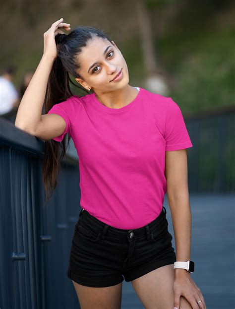 Buy New Hot Pink Women's Plain T-shirt Online at Rs.299 | Custom T House