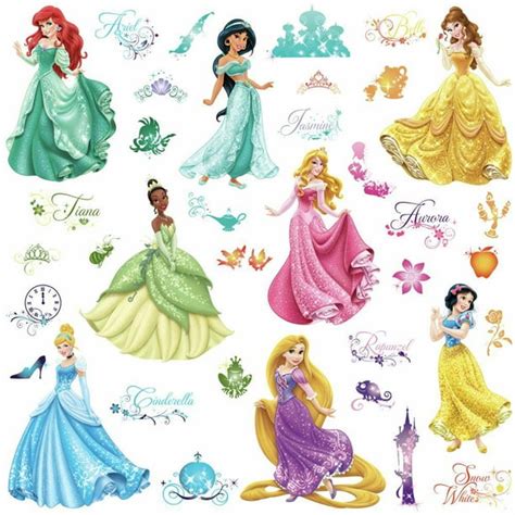 Disney Princess Royal Debut Wall Decals with Glitter Girls Room Stickers Decor - Walmart.com ...